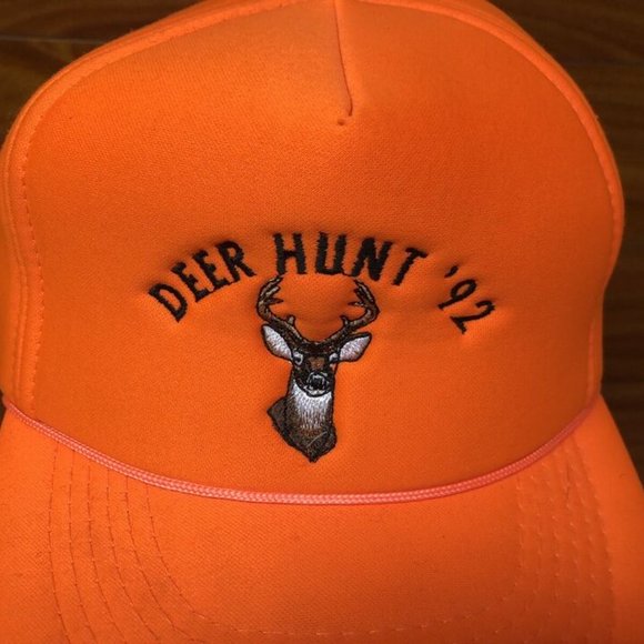 Vintage 90's Blaze Orange Deer Hunt '92 Snapback Hat Cap - Picture 2 of 8